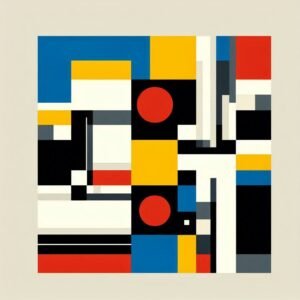 Een visueel voorbeeld van concrete kunst geïnspireerd door de principes van Theo van Doesburg