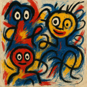 Een afbeelding gebaseerd op het werk van Karel Appel