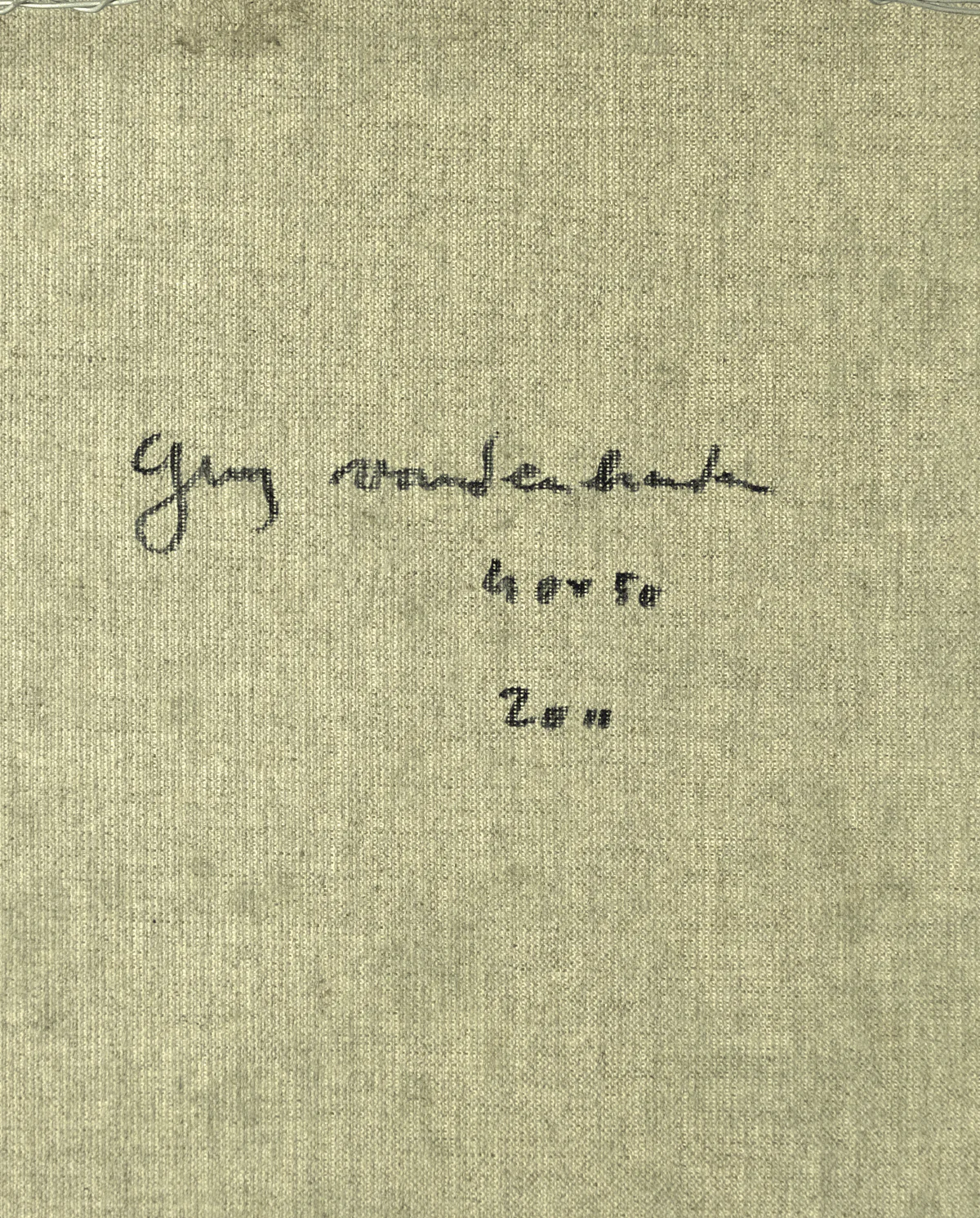 FormaArte20 - Signatuur op de achterkant van een olieverfschilderij zonder titel van Guy Vandenbranden