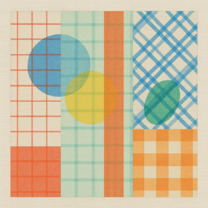 Originele compositie geïnspireerd door Daan van Golden, met herhalende patronen, levendige kleuren en Japanse esthetiek.