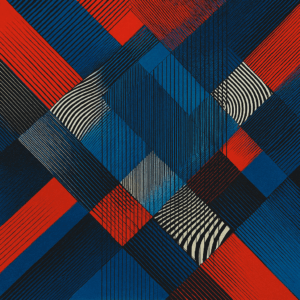Originele compositie geïnspireerd door Jesús Rafael Soto, met geometrische patronen, contrasterende kleuren en optische illusies.